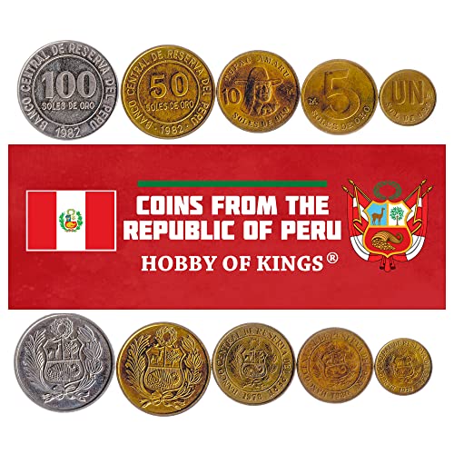 Hobby of Kings 5 Coins from Peru | Peruvian Coin Set Collection 1 Sol 5 10 50 100 Soles | Circulated 1978 - 1983 | Olive Branch | Tupac Amaru | Laurel Wreath von Hobby of Kings