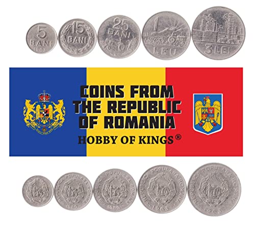 Hobby of Kings 5 Coins from Romania | Romanian Coin Set Collection 5 15 25 Bani 1 3 Lei | Circulated 1960 - 1963 | Olive Leave | Tractor | Mountain | Sun Hobby of Kings 5 Coins from Romania | Romanian Coin Set Collection 5 15 25 Bani 1 3 Lei | Circulated 1960 - 1963 | Olive Leave | Tractor | Mountain | Sun von Hobby of Kings