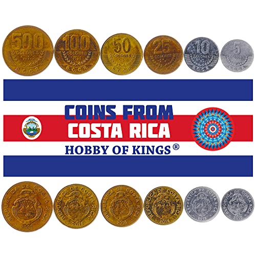 Hobby of Kings 6 Coins from Costa Rica | Costa Rican Tico Coin Set Collection 5 10 25 50 100 500 Colones | Circulated 2006 - 2018 | Coffee Branch | Ships | Stars | Volcano von Hobby of Kings