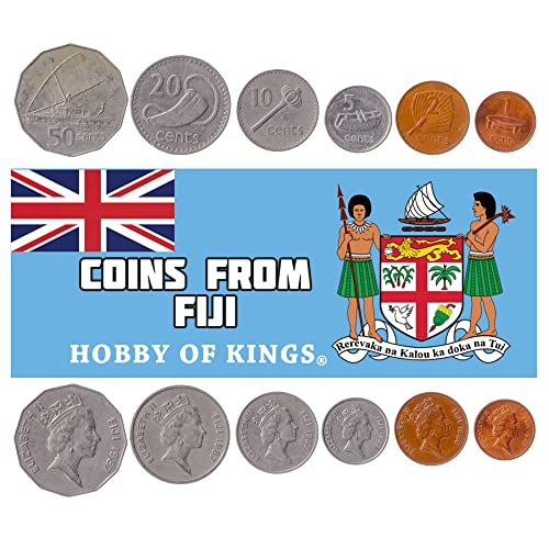 Hobby of Kings 6 Coins from Fiji | Fijian Coin Set Collection 1 2 5 10 20 50 Cents | Circulated 1986 - 1987 | Elizabeth II | Canoe | Fijian Drum | Kava Bowl | Sperm Whale Tooth von Hobby of Kings