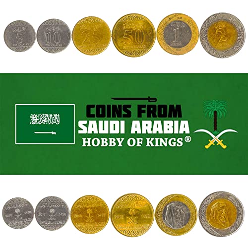 Hobby of Kings 6 Coins from Saudi Arabia | Saudi Arabian Coin Set Collection 5 10 25 50 Halalas 1 2 Riyals | Circulated 2016 | Palm Tree | Sword Hobby of Kings 6 Coins from Saudi Arabia | Saudi Arabian Coin Set Collection 5 10 25 50 Halalas 1 2 Riyals | Circulated 2016 | Palm Tree | Sword von Hobby of Kings