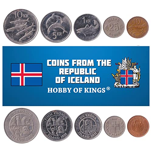 Island 5 gemischte Münzen | 5 Aurar - 10 Kronur | Isländische Währung seit 1944 von Hobby of Kings