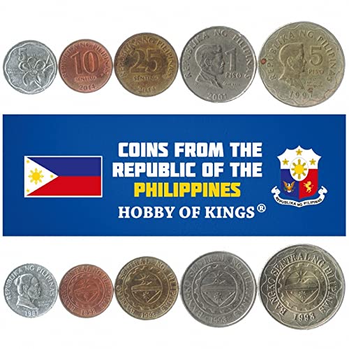 Philippinen 5 gemischte Münzen | 5 Sentimos bis 5 Piso | Philippinische Währung seit 1967 von Hobby of Kings