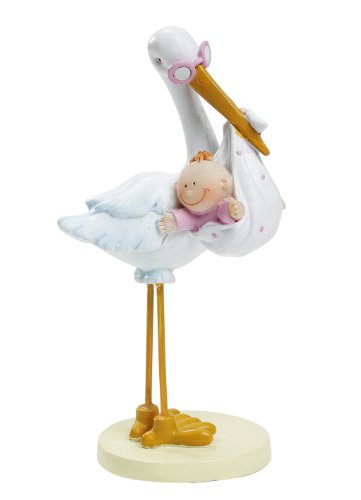 Hobbyfun Storch mit Babymädchen ca. 11 cm Kuchen-/Tischdekoration von Hobbyfun
