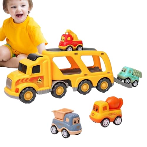Hobngmuc Push-and-Go-Autos, Push-and-Go-Baufahrzeuge - 5-in-1-LKW-Baufahrzeug-Spielzeugset - Spielset mit reibungsbetriebenen Fahrzeugen, Set mit Rennfahrzeugen, Kinderspielzeug mit Licht und Ton für von Hobngmuc
