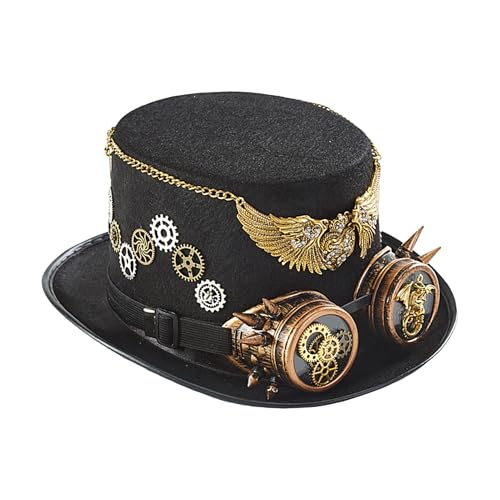 Hobngmuc Steampunk-Halloween-Kostüme, Western-Jazz-Hut | Robuster, leichter Steampunk-Hut | Halloween-Kostüme mit verstellbarem Riemen für Gothic-Steampunk-Zubehör von Hobngmuc