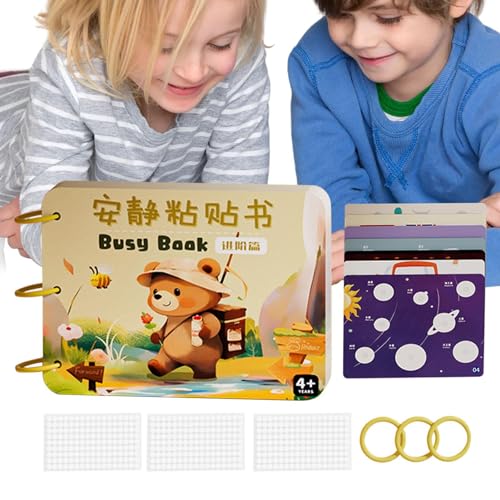 Hobngmuc Wiederverwendbares Stickerbuch,Busy Book - Ruhiges Stickerbuch | Wiederverwendbares Lernbuch zum kognitiven Lernen für Jungen und Mädchen, Lernaktivitätsbuch im Vorschulalter zur Entwicklung von Hobngmuc