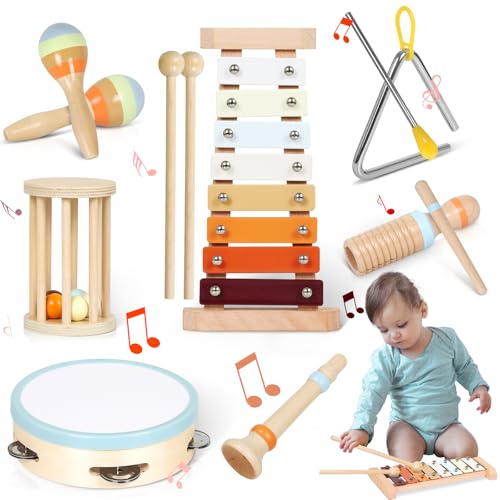 Musikinstrumente Kinderspielzeug, Montessori-Spielzeug, Holzspielzeug für Kleinkinder, Musikaufklärungs-Schlagzeugset mit Maracas Tamburin Xylophon, Sensorisches Spielzeug Geschenk für 3 4 5 6 Jungen Musikinstrumente Kinderspielzeug, Montessori-Spielzeug, Holzspielzeug für Kleinkinder, Musikaufklärungs-Schlagzeugset mit Maracas Tamburin Xylophon, Sensorisches Spielzeug Geschenk für 3 4 5 6 Jungen von Hobubu
