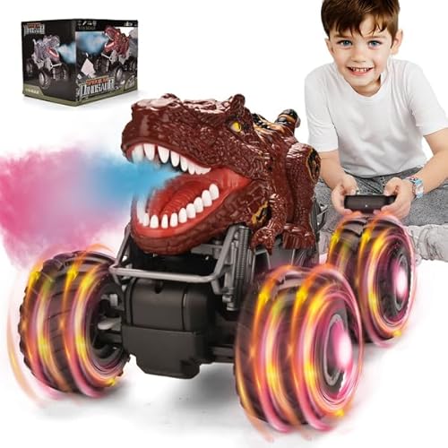 Hodlvant Monstertruck Ferngesteuerts Auto ab 3 4 5 6 7 Jahre, Dinosaurier Spielzeug, RC Auto Monster Truck Ferngesteuert Dino Spielzeug,Musik,Led-Lichter,Outdoor Geburtstag für Jungen (Rosa) von Hodlvant