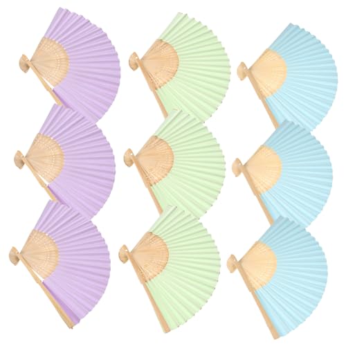 Hoement 9 Stück Teiliges Faltbare Papierfächer für DIY Malfächer aus Hochwertigem Papier und Blanko Handfächer zum Bemalen Leichte Dekorative Malventilatoren für Jungen und Mädchen von Hoement