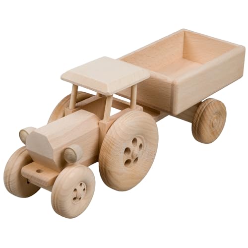 Hofmeister Holzwaren Trecker mit Anhänger, Spielzeug Auto Kinder, oder, Dekoration, aus Buchenholz L340xB95xH130 mm, 30464 von Hofmeister Holzwaren