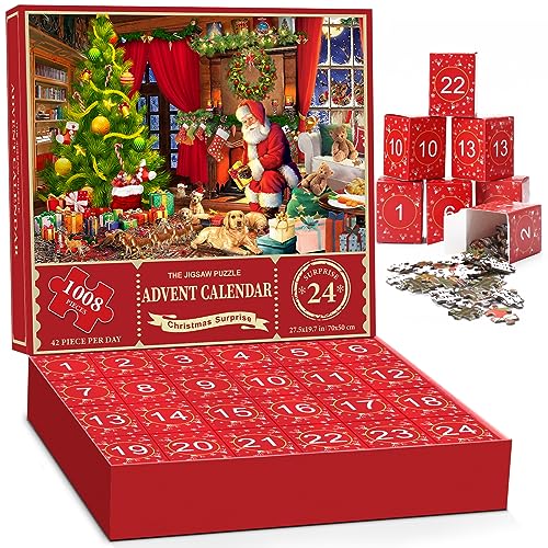 Puzzle-Adventskalender 2024–1008 Teile, Puzzle für Erwachsene und Kinder, 24 Tage Countdown-Kalender, Weihnachtsmann-Überraschung, 50 x 70 cm, Familienspiel-Puzzle, Idee für Teenager und Erwachsene Puzzle-Adventskalender 2024–1008 Teile, Puzzle für Erwachsene und Kinder, 24 Tage Countdown-Kalender, Weihnachtsmann-Überraschung, 50 x 70 cm, Familienspiel-Puzzle, Idee für Teenager und Erwachsene von Hogesa