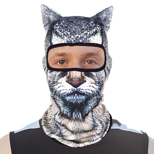 Hogvinnatil Animaldruckgesichtsbedeckung, Tiergesichtsbedeckung | Full Face Hood Masque mit Standohren | Dreidimensionales Muster, Halloween Hut für Musikfestivals von Hogvinnatil