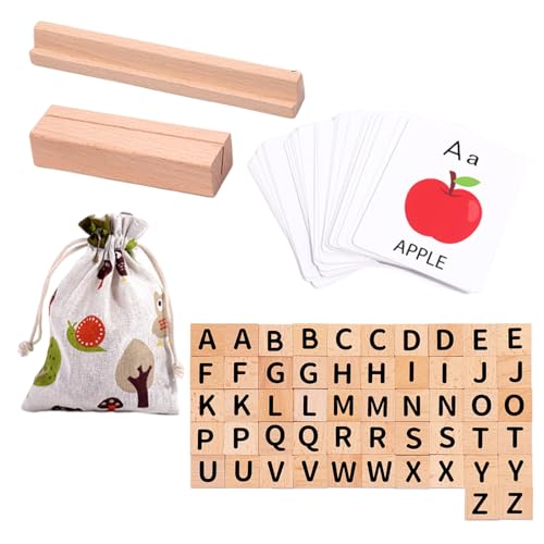 Hogvinnatil Buchstaben-Rechtschreibspiel, Holzklötze-Rechtschreibspiel - Doppelseitige Buchstabenkarten, Alphabet-Rechtschreibspielzeug,Erkennungsspielzeug für Kindergartenobjekte mit von Hogvinnatil