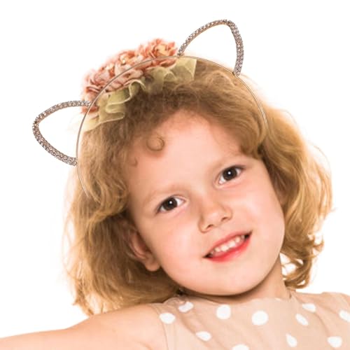 Hogvinnatil Katzenstirnbänder für Mädchen, Katzenstirnbänder für Kinder,Strasskatze Ohren Stirnband - Foto Requisiten Haarzubehör, Hair Band Cosplay Accessoires für Halloween -Geburtstagskleid von Hogvinnatil
