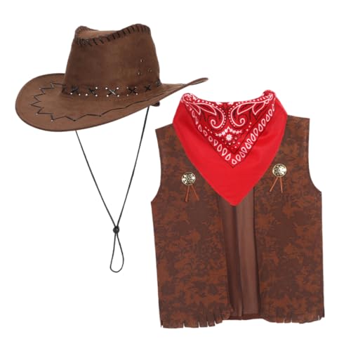 Hohopeti 1 Satz Cowboy Kostüm Set für Jungen Teiliges Outfit mit Weste Halstuch und Hut für Western Mottopartys und Cosplay Geeignet für Körpergröße Hohopeti 1 Satz Cowboy Kostüm Set für Jungen Teiliges Outfit mit Weste Halstuch und Hut für Western Mottopartys und Cosplay Geeignet für Körpergröße von Hohopeti
