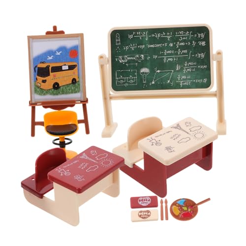 Hohopeti 1 Satz Miniatur Set mit Realistischem Schulmöbel für Puppenhaus mit Tisch Stuhl und Tafel für Kreative Mini Szenen und Dekoration von Hohopeti