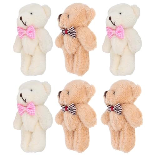 Hohopeti 10 Stück Mini Plüschbär Anhänger mit Karierten Schleifen Handliche Kleine Kuscheltier Figuren Dekorative Mini Bären zum Sammeln und Aufhängen von Hohopeti