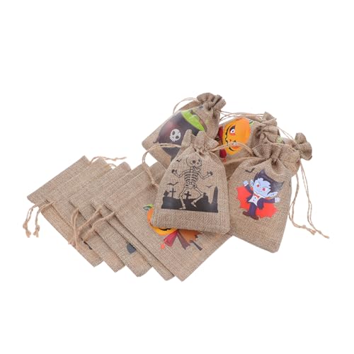 Hohopeti 10 Stück Teiliges Halloween Geschenktüten Mittelgroße Sackleinen Beutel mit Kordelzug Kürbis Süßigkeiten Taschen Wiederverwendbare Partybeutel für Halloween Festlichkeiten von Hohopeti