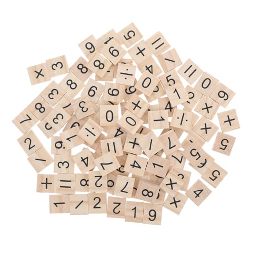 Hohopeti 100 Stück Mini Holz Zahlenplättchen mit Symbolen DIY Lernspielzeug für Mathe Übung Bastelset Kleine Holz Zahlenfliesen für Frühe und Kreatives Gestalten von Hohopeti