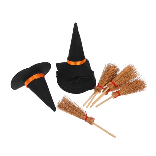 Hohopeti 12 Stück Teiliges Halloween Mini Hexenhut und Besen und Filz Handgefertigte Puppenhaus Deko DIY Bastelaccessoires für Halloween Partys und Miniatur Dekoration von Hohopeti