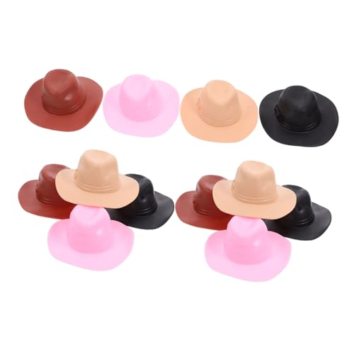 Hohopeti 12 Stück Teiliges Mini Cowboy Hüte aus Kunststoff Bunte Miniatur Hüte für DIY Bastelprojekte Puppenhaus Dekoration Party Accessoires Vielseitig für Mädchen und Miniaturen von Hohopeti