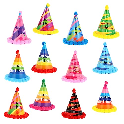 Hohopeti 12St Geburtstag Bommelmütze lovely kuschelig Partyhut aus Papier kindergeburtstag zubehör Hüte Pompon-Geburtstagsmütze kindermütze selber machen konisch Geburtstag liefert Geschenk von Hohopeti