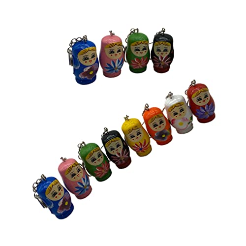 Hohopeti 12 Stück Weihnachts-matroschka-Puppe Schlüsselanhänger Aus Holz Buntes Malspielzeug-Set Für Taschendekoration Zufälliger Stil von Hohopeti