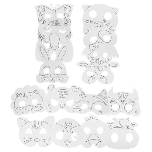 Hohopeti 1Satz DIY Blanko Tiermasken aus Papier für Unbemalt Teiliges Bastelset für Kreative Maskerade Kunstunterricht Geburtstagsfeiern Halloween und Karneval von Hohopeti