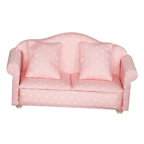 Hohopeti 1Stück Sofa für Puppenhaus Polka Dot Sofa mit Kissen als Accessoire für Hauslandschaften Handgefertigt und Dekorativ von Hohopeti