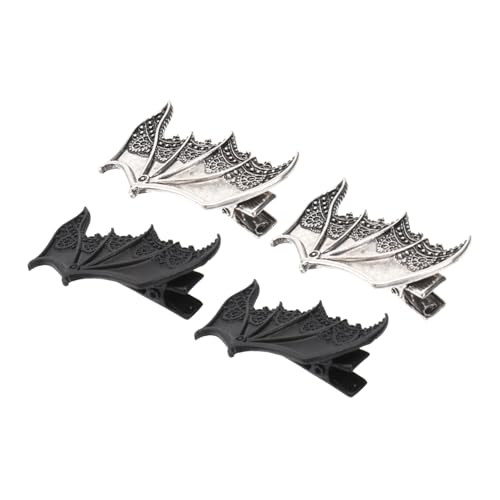 Hohopeti 2 Paare Halloween Fledermaus Haarklammern Gothischer Teufelsflügel Haarclip in Schwarz und Antiksilber Gruselige Haarschmuck für Frauen und Mädchen für Halloween Kostüm und Cosplay von Hohopeti