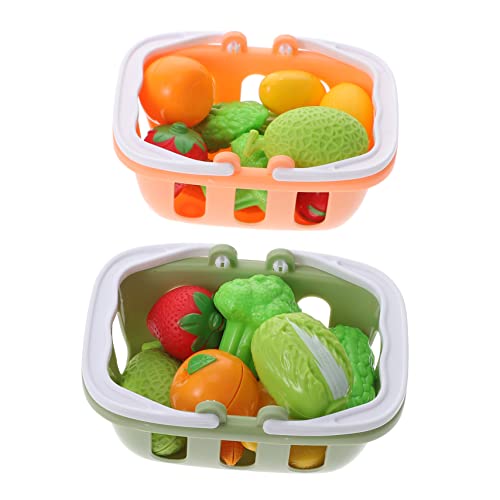 Hohopeti 2 Sätze Mini Einkaufsbasket Set Teilig Handliche Bunte Körbe mit Realistischen Gemüse und Fruchtspielzeug Langlebig und Leicht für Puppenhaus und Rollenspiele Geeignet von Hohopeti