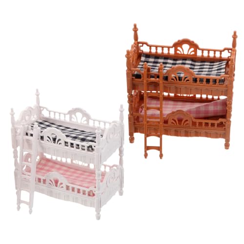 Hohopeti 2 Sätze Miniatur Etagenbett Puppenhausmöbel mit Matratzen und Leiter Stabiles Sicheres Puppenhaus Schlafzimmer Zubehör für Kreatives Rollenspiel und Familiengeschichten von Hohopeti