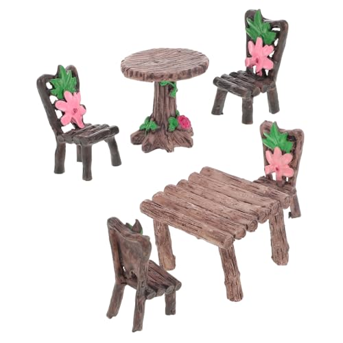 Hohopeti 2 Sätze Miniatur Gartenmöbel Set Resin Tisch Stühle Handgefertigt für Puppenhaus Mikro Landschaft Outdoor Dekoration Zubehör für Garten und Bastelarbeiten von Hohopeti