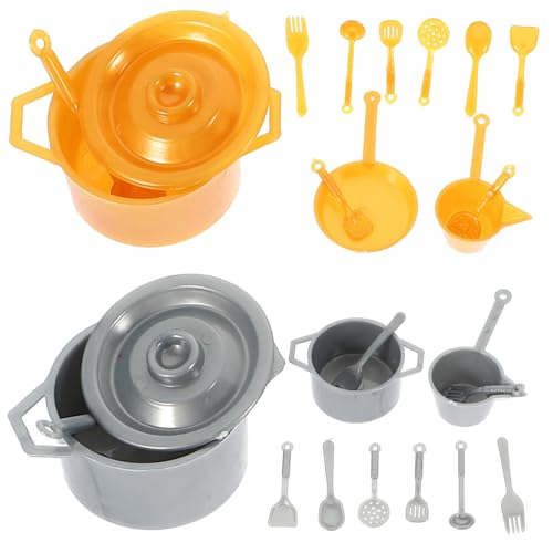 Hohopeti 2 Sätze Miniatur Küchen geschirrset mit Mini Gabel Löffel Schale und Topf in Silber und Mattgold für Puppenhaus Dekoration und Rollenspiele Hohopeti 2 Sätze Miniatur Küchen geschirrset mit Mini Gabel Löffel Schale und Topf in Silber und Mattgold für Puppenhaus Dekoration und Rollenspiele von Hohopeti