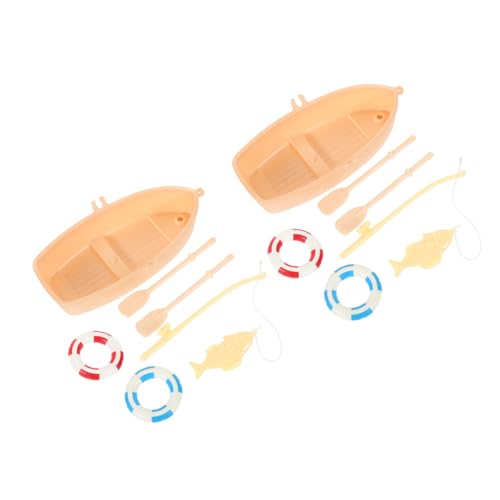 Hohopeti 2 Sätze Miniatur Puppenhaus Zubehör Miniatur Fischerboot mit Schwimmring und Paddel Detailgetreue Stranddeko Fein Gearbeitet Langlebiges Material für Miniaturlandschaften und von Hohopeti