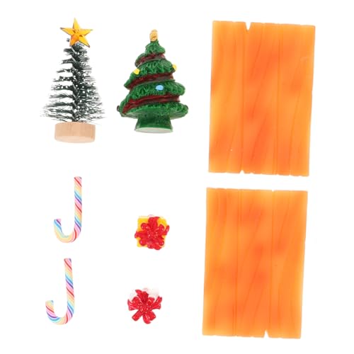 Hohopeti 2 Sätze Miniatur Weihnachtsdeko Resin Candy Cane Geschenkbox Miniaturbank Weihnachtsbaum Figur für Puppenhaus DIY Festliche Mikro-Szene Party Favor Dekoration von Hohopeti