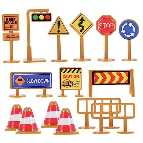 Hohopeti 2 Sätze Miniatur verkehrsschilder und Absperrungen Robuste Lernspielzeuge für Tragbar mit Aufklebern für Rollenspiele und Verkehrserziehung Vielseitig Einsetzbar für Kreative von Hohopeti