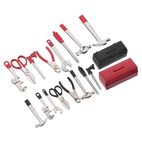 Hohopeti 2 Sätze Miniatur-werkzeugkasten für Puppenhäuser Realistisches Mini-werkzeugset mit Hammer Schraubenzieher Zange Schraubenschlüssel Kompakt Langlebig für DIY-Dekoration und von Hohopeti