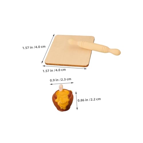 Hohopeti 2 Satz Miniatur Puppenhaus Küchenaccessoires mit Mini Holz-teigrolle Honigglas und Mehltüte Detailreiche Backzubehör-Dekoration für DIY Szenenbau und Fotorequisiten von Hohopeti