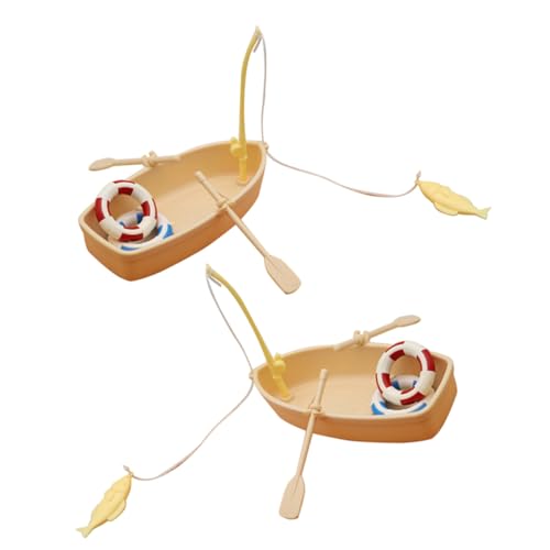 Hohopeti 2 Sets Puppenhaus Schwimmring Mikro Fischerboot Mini Hauszubehör Kleiner Schwimmring Winziger Schwimmring Dekor Puppen Fischerboot Set Mini Dekor Cartoon Fischerboot von Hohopeti
