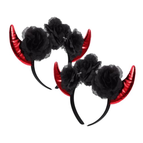 Hohopeti 2 Stück Halloween Teufelshörner Haarband mit Schwarzer Rosenverzierung Komfortabler Kopfschmuck für Party Karneval und Cosplay Detailliert Verarbeitet Auffälliges Stirnband mit Hohopeti 2 Stück Halloween Teufelshörner Haarband mit Schwarzer Rosenverzierung Komfortabler Kopfschmuck für Party Karneval und Cosplay Detailliert Verarbeitet Auffälliges Stirnband mit von Hohopeti