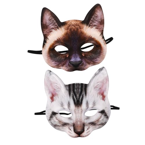 Hohopeti 2 Stück Realistische Katzenmaske mit Fellstruktur für Halloween Cosplay Party Detailgetreues Katzenkopf Design mit Sehöffnungen für Maskerade und Kostümpartys von Hohopeti