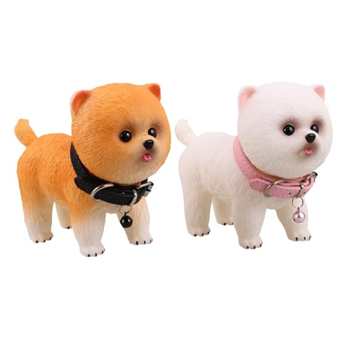 Hohopeti 2 Stück Realistische Pomeranian Welpen Figuren Detailgetreues Vinyl Modell Kleine Haustier Simulation Niedliche Hundestatuen für Dekorative Begleiter fürs Zuhause und Büro von Hohopeti