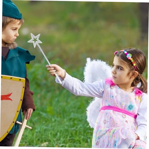 Hohopeti 2 Stück Silberne Zauberstäbe mit Stern Kronenform für Prinzessin Kostüme Cosplay Geburtstag Halloween Party Bühnenauftritte Auffälliges Design Vielseitig Einsetzbar von Hohopeti