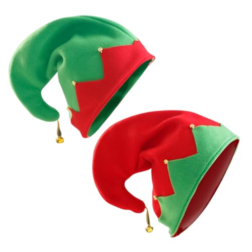 Hohopeti 2 Stück Teiliges Flanell Weihnachtsmützen mit Glocken Rot Grün Niedliche Festliche Kopfbedeckung für Modische Party Accessoires für Weihnachtsfeier und Fotoshooting von Hohopeti