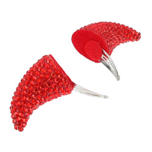 Hohopeti 2 Stück Teiliges Halloween Teufelshörner Haarclips mit Strass Roter Plastik Kopfschmuck für Cosplay Kostüm und Party Unisex Haarschmuck für Halloween und Themenfeiern von Hohopeti