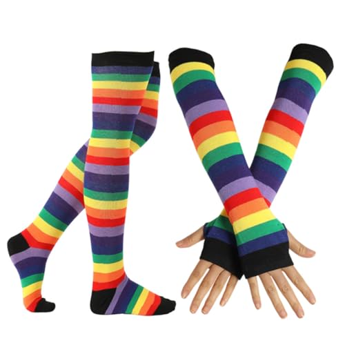 Hohopeti 2 Stück Teiliges Set Bunte Regenbogen Strümpfe und Handschuhe Warm Sanft Elastisch Rutschfest Geschnittene Strümpfe für Damen Mädchen für Kostüme Fasching Party Bühne Hohopeti 2 Stück Teiliges Set Bunte Regenbogen Strümpfe und Handschuhe Warm Sanft Elastisch Rutschfest Geschnittene Strümpfe für Damen Mädchen für Kostüme Fasching Party Bühne von Hohopeti