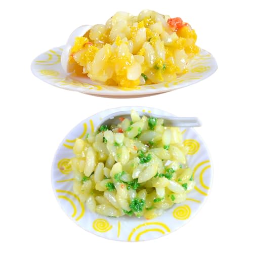 Hohopeti 2 Stück Teiliges Simulierter Gebratener Reis PVC Miniatur Essen Puppenhaus Dekoration Langlebig Detailreich Leicht und Kompakt für Küche Wohnaccessoire von Hohopeti