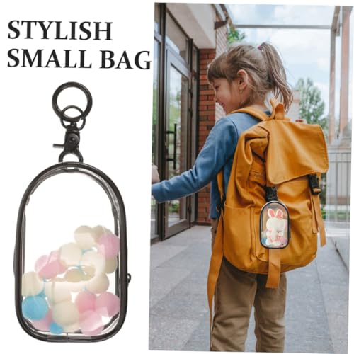 Hohopeti 2 Stück Transparente Aufbewahrungstasche für Mini Figuren mit Schlüsselanhänger und Flauschigem Anhänger Tragbare Puppentasche zum Schutz und Präsentation Teiliges Set für Sammler von Hohopeti